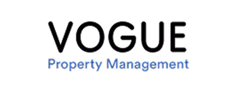 Logo with the text 'VOGUE' in large black letters above 'Property Management' in smaller blue letters.