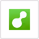 White stylized molecular structure icon on a green square background.