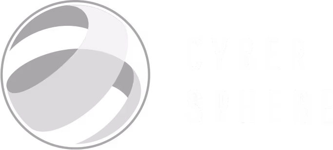 Logo with a stylized sphere graphic to the left and the text 'CYBER SPHERE' in uppercase to the right.