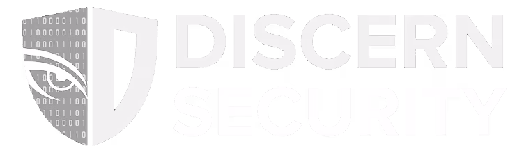 Discern Security logo featuring a shield with a stylized eye and binary code pattern.