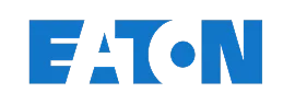 Eaton logo in blue with stylized letters and a circular dot.