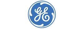 General Electric GE company logo in white script inside a blue circle.