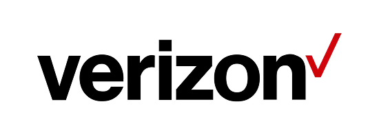 Verizon wordmark logo with a red check mark above the letter 'z'.