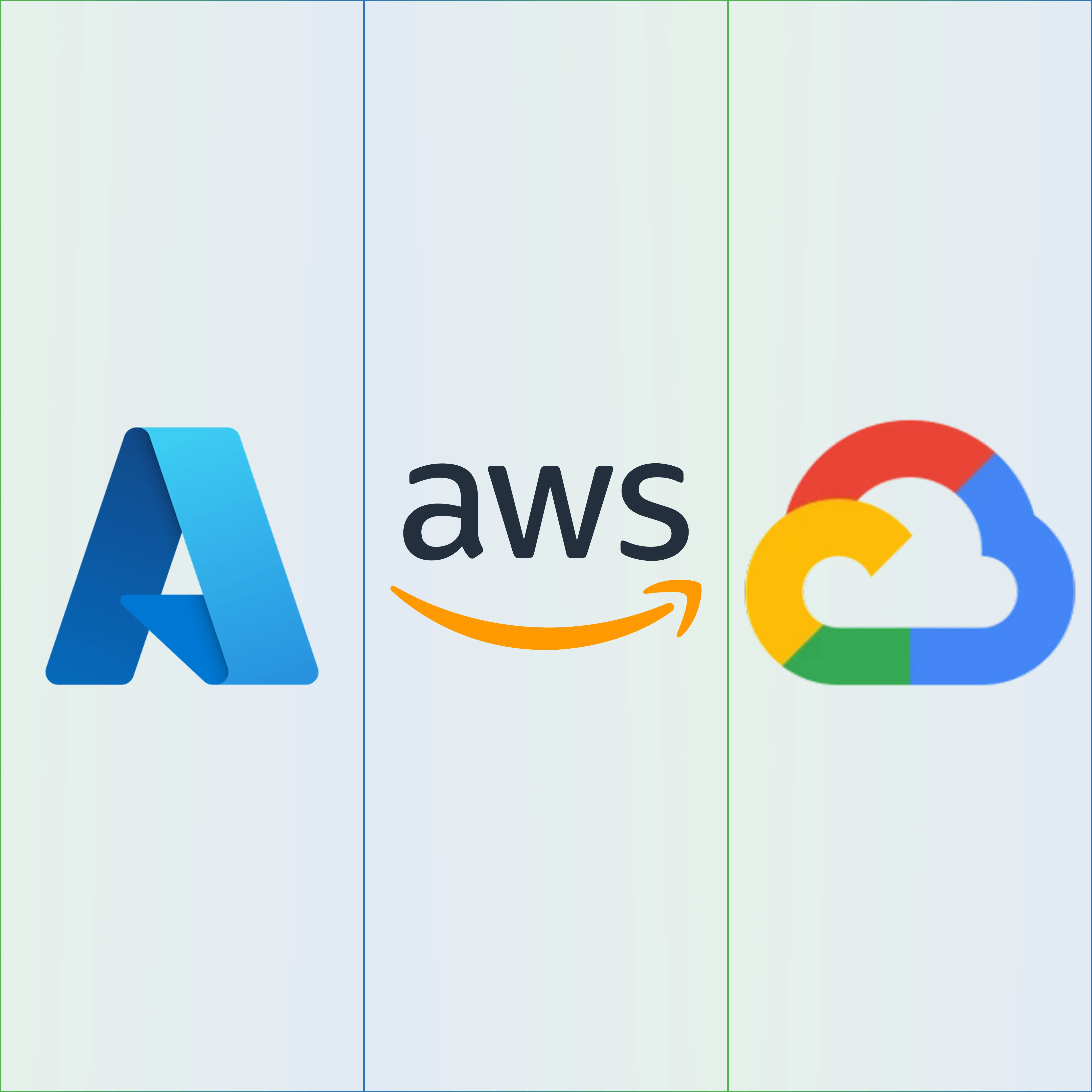 Azure, AWS, and Google Cloud logos side by side representing major cloud service providers.