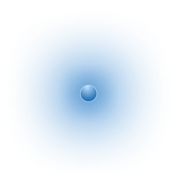 Blue glowing orb with concentric light rings radiating outward on a dark blue background.