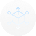 Icon of a 3D cube with arrows pointing up, down, left, right, and diagonally representing data network or connectivity.