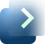 Right-pointing arrow symbol with a gradient blue background square.