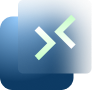 Icon with two white angled arrows facing each other on a blue-gradient square background.