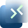 Icon with two white angled arrows facing each other on a blue-gradient square background.