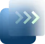 Blue folder icon with three right-pointing arrows inside a translucent square.