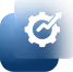 White gear with arrows forming a circular motion on a blue gradient background symbolizing route planning.