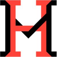 Red stylized letter H with a diagonal black line crossing it from top right to bottom left.