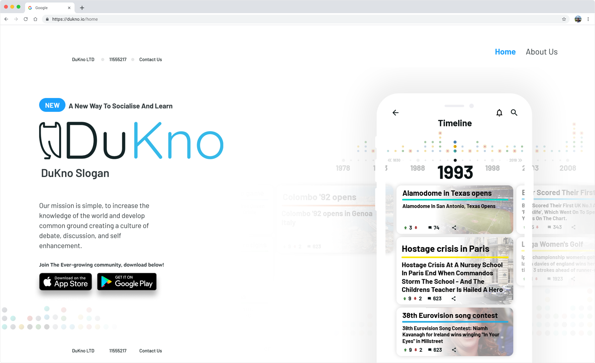 DuKno website landing page. 