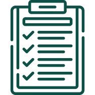 Icon of a clipboard with a checklist showing three checked items.