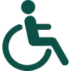 Icon of a person sitting in a wheelchair symbolizing accessibility.