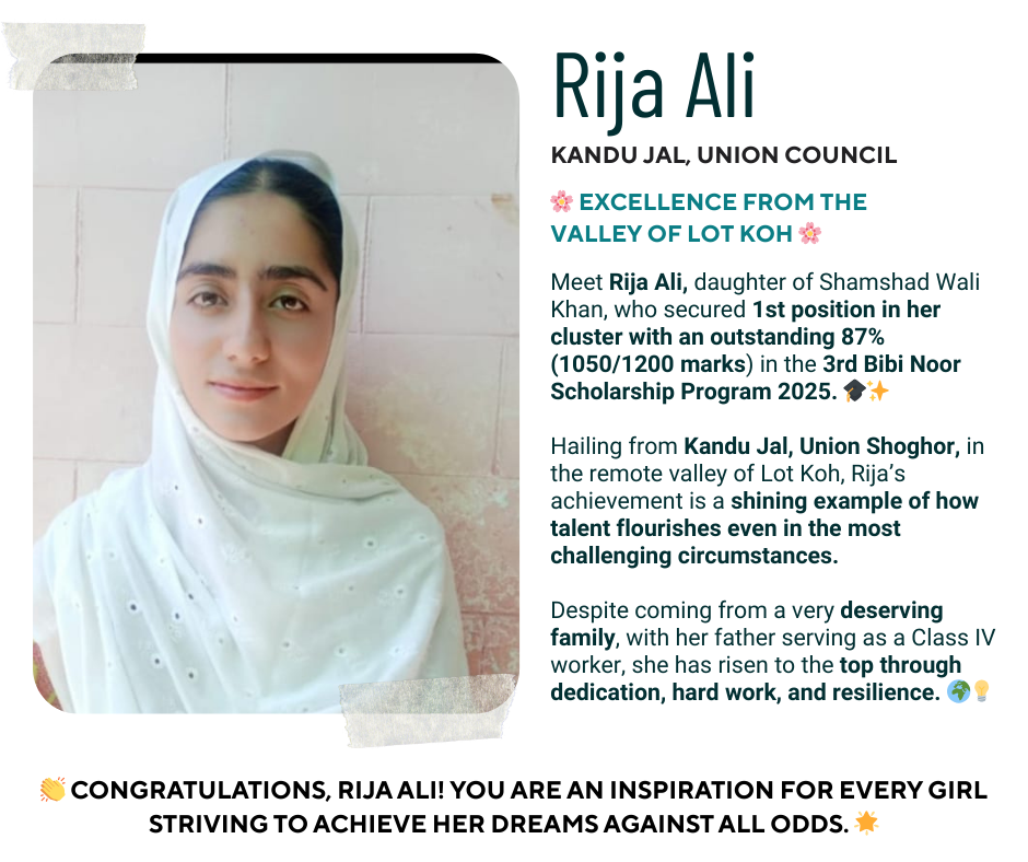 Portrait of Rija Ali wearing a white headscarf, smiling softly against a plain wall background.