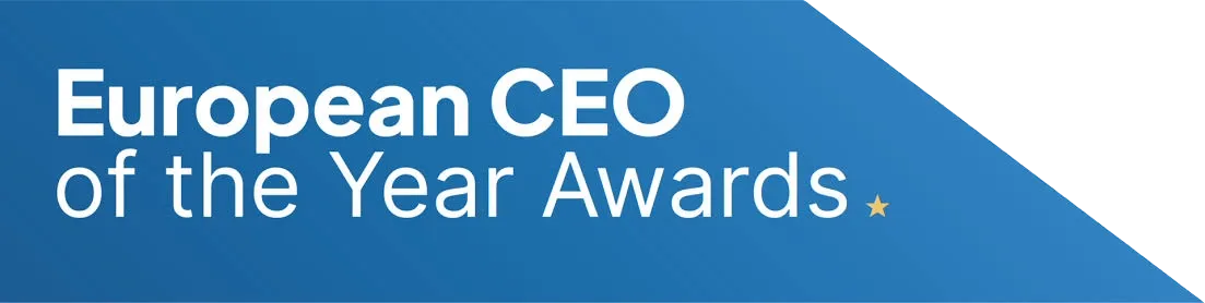European CEO of the Year Award on a blue gradient background with a small yellow star.