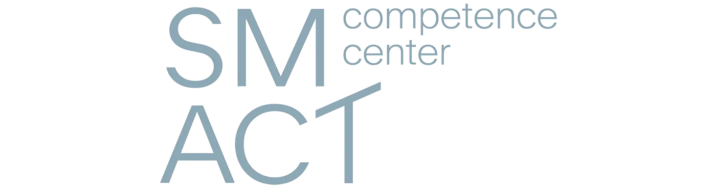 Logotipo de SM ACT Competence Center en letra azul claro con una tipografía moderna.