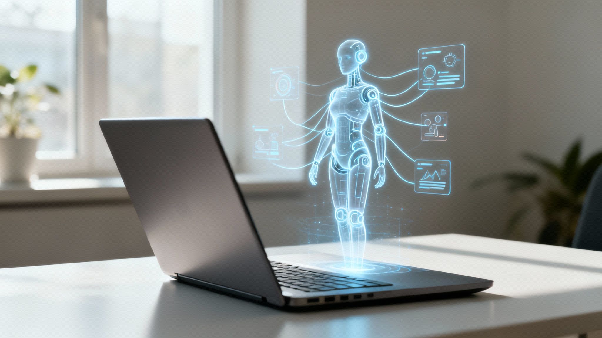 Una visualizzazione astratta di reti neurali e flussi di dati che rappresentano l'intelligenza artificiale.
