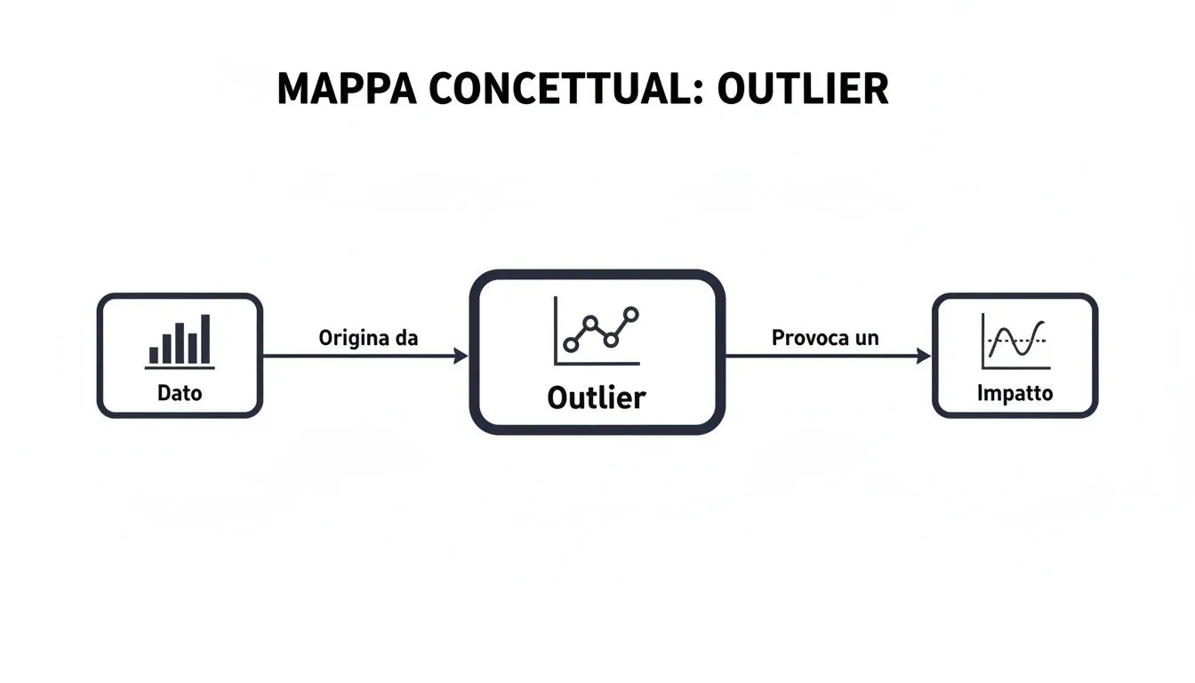 A concept map illustrating the concept of an outlier: a data point that creates an outlier and has an impact.