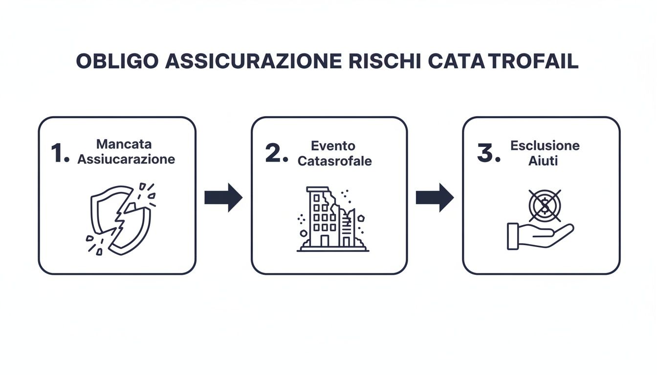 该图表展示了未投保灾难风险保险的后果：灾害发生及随后援助被拒的情况。