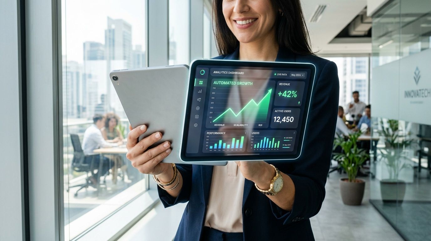 Screenshot from A screenshot of the Electe dashboard showing a clean, visual report titled 'ROI Progetto AI - Q3 2026'. The report should feature a main ROI percentage figure, alongside charts for 'Costi Risparmiati' and 'Ricavi Incrementali'.