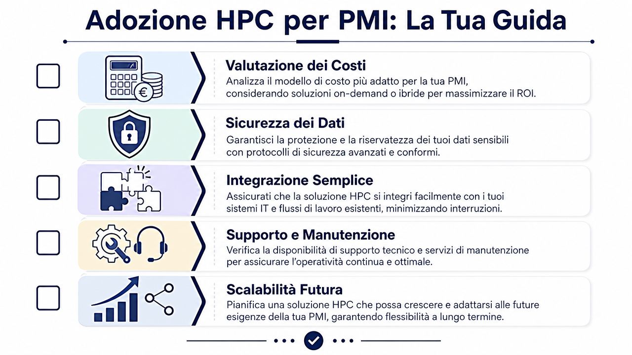 Una lista di controllo che descrive i passaggi chiave per l'adozione dell'HPC nelle piccole e medie imprese.
