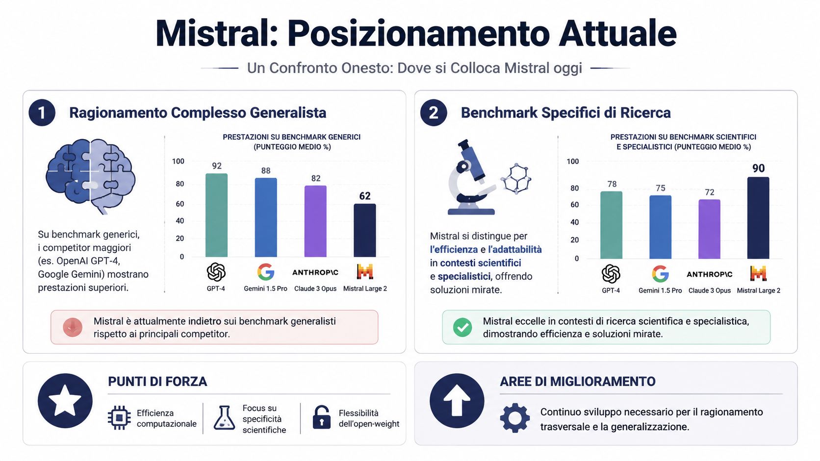 Comparison of the performance of Mistral Large 2 and leading AI models on general and scientific benchmarks.