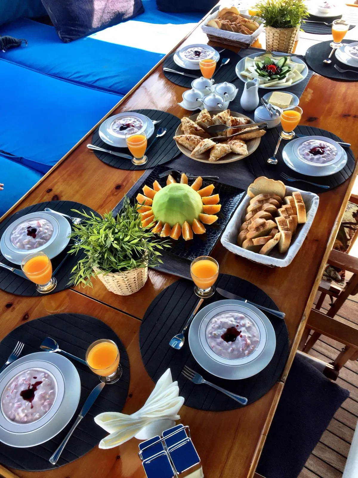 Fresh breakfast served aboard