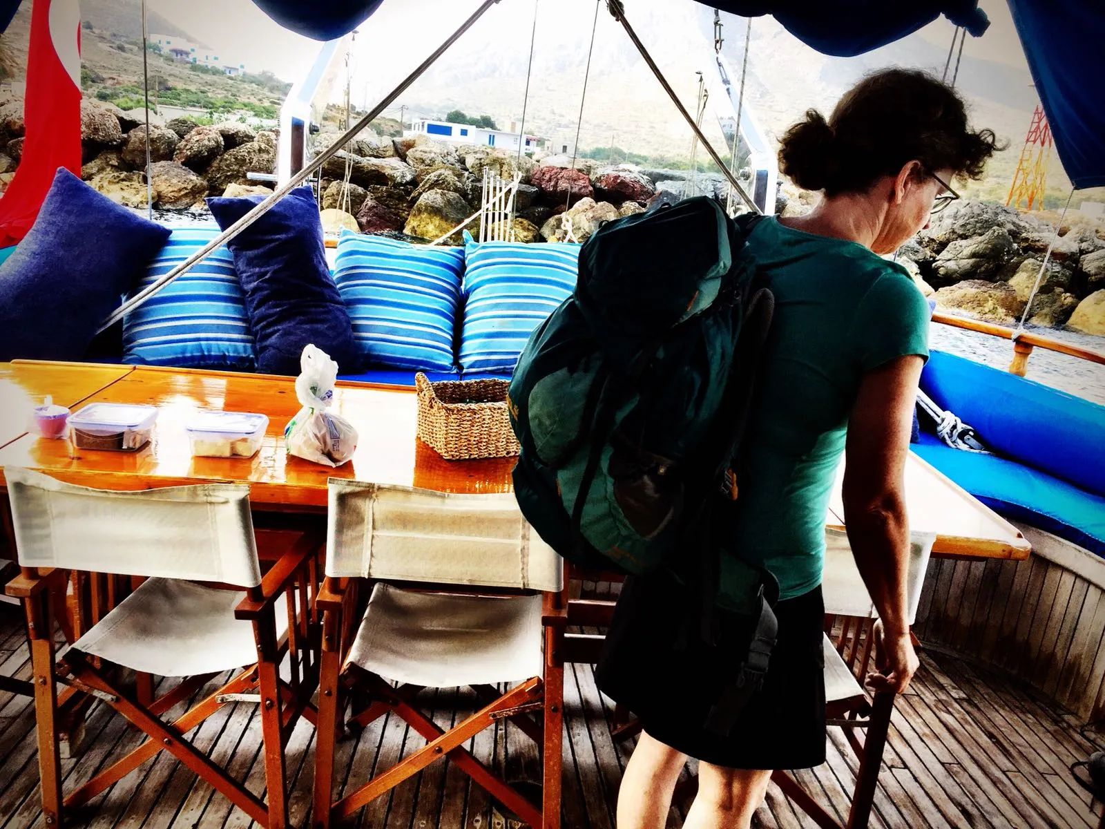 Hiker preparing to leave the yacht