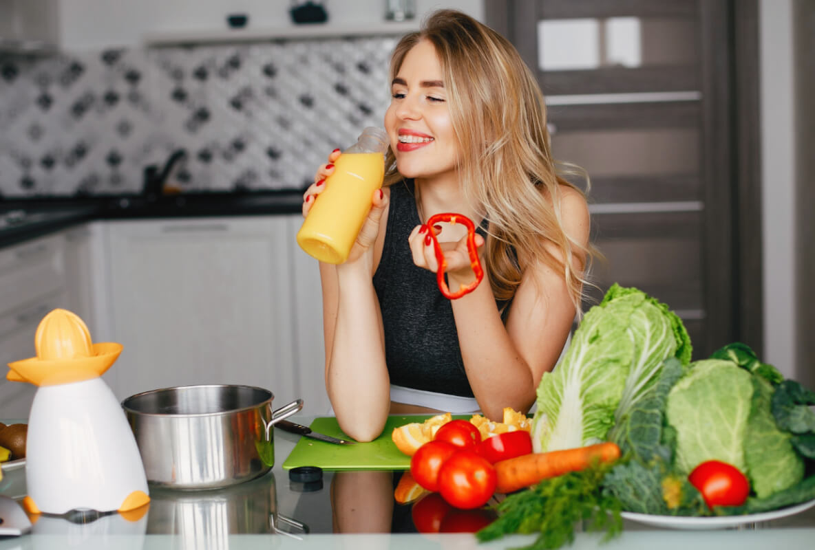 woman drinking juice