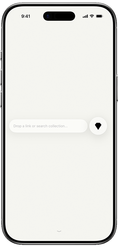 Gempod app running on an iPhone displaying the search bar where you can drop links.