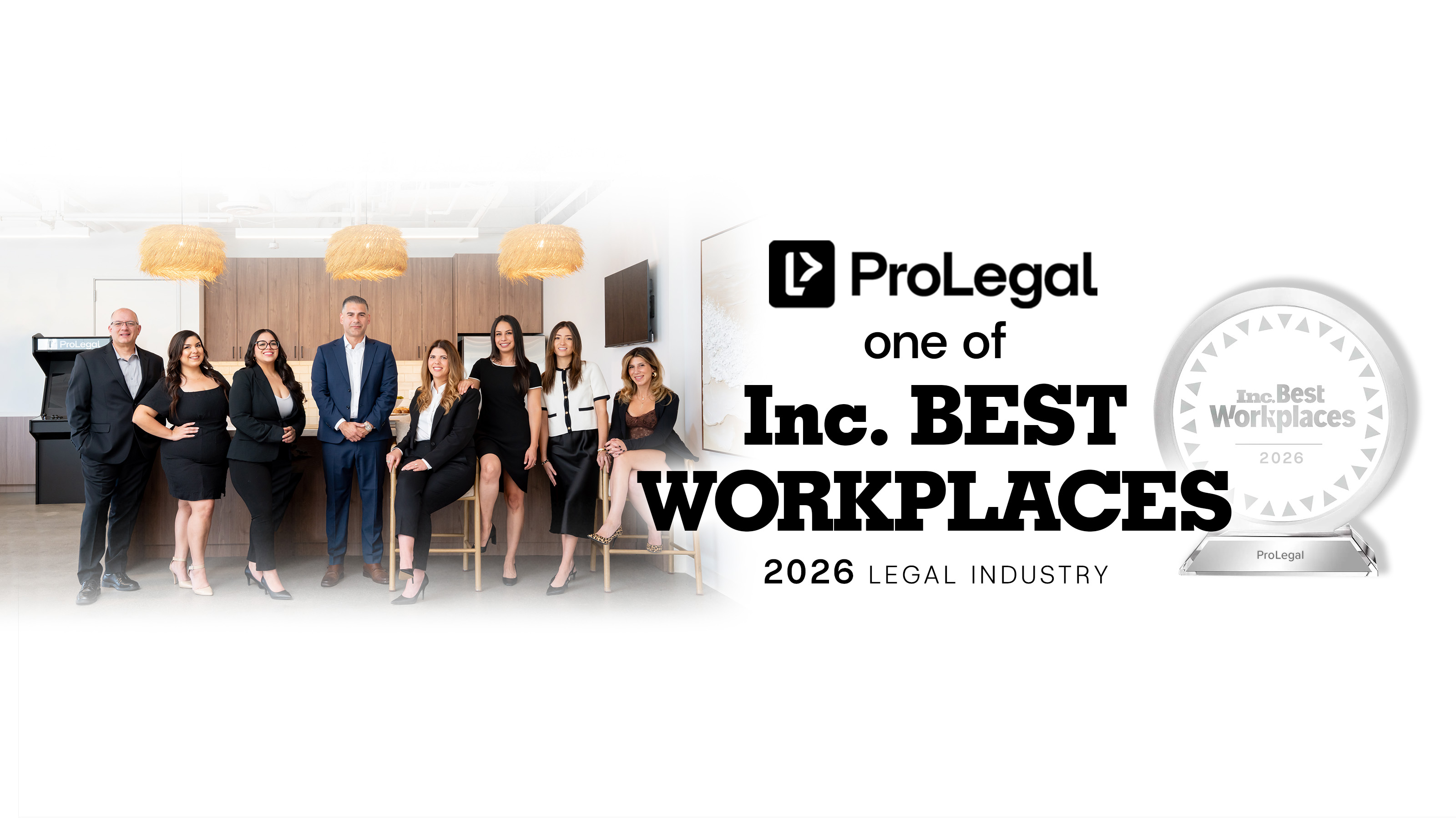 The ProLegal team at their Glendale, CA headquarters, named to Inc.'s Best Workplaces 2026 in the Legal Industry category.