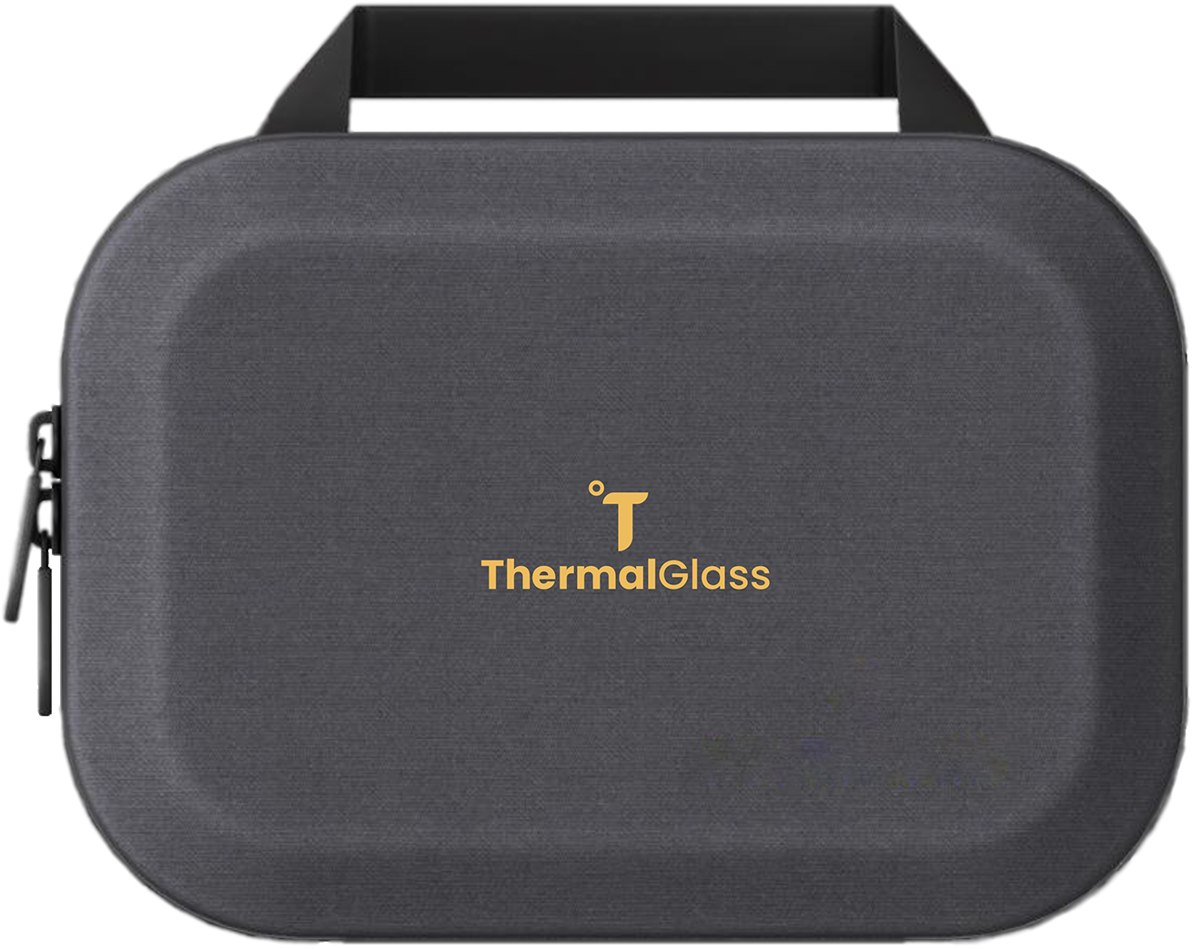 Gray rectangular zippered case with rounded corners and ThermalGlass logo on top.