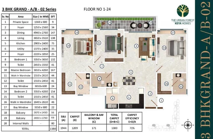 3BHK Grand A/B-02 – 1944 sqft