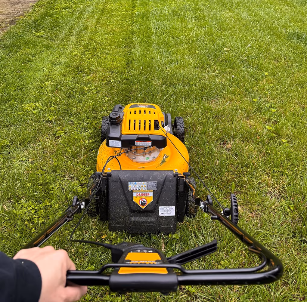 Team Member mowing green grass 