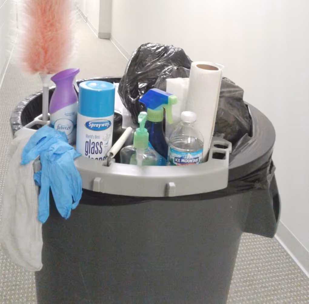 Team member cleaning supplies