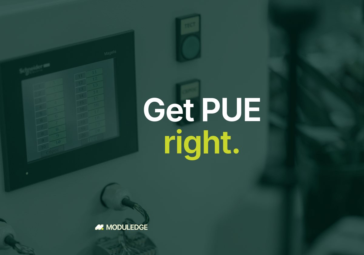 Gloved hand operating a touchscreen on an electrical control panel, with the headline "Get PUE right."