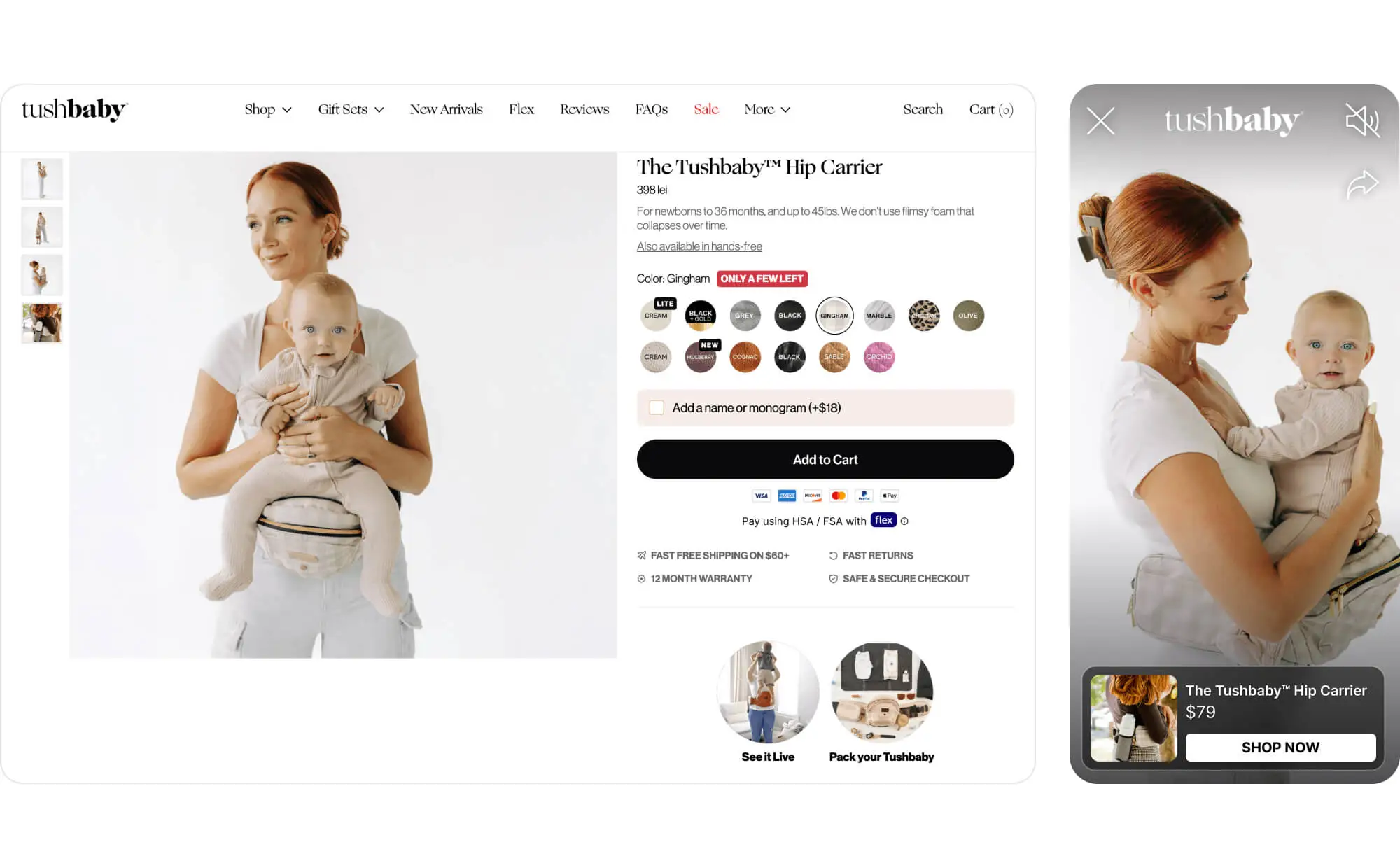 tushbaby desktop and mobile shoppable videos preview