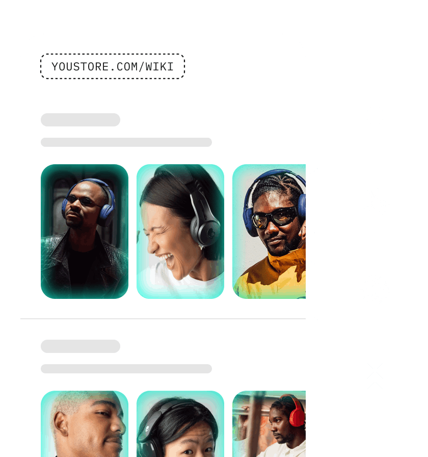 Brand video library featuring headphone reviews, connected to Gemini, Claude, ChatGPT and Perplexity.