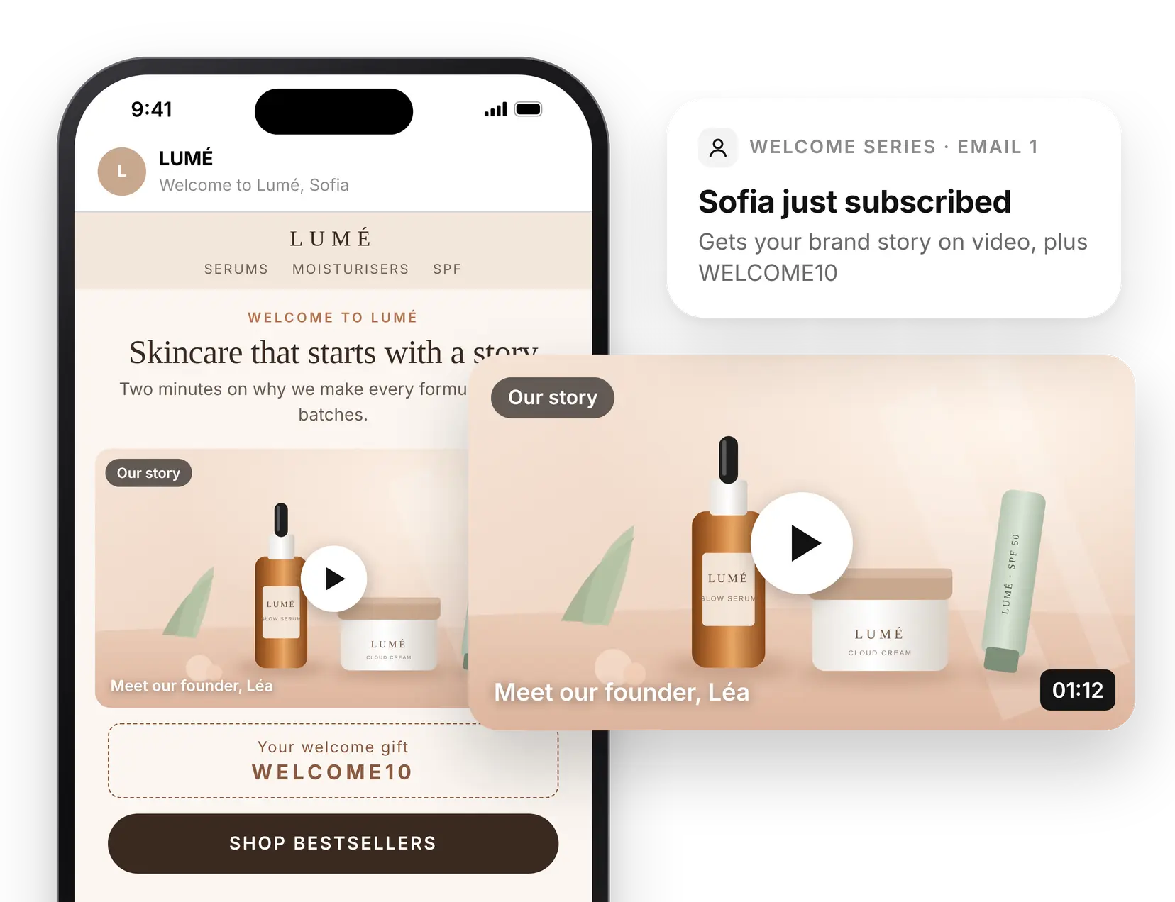 klaviyo welcome flow email with videos