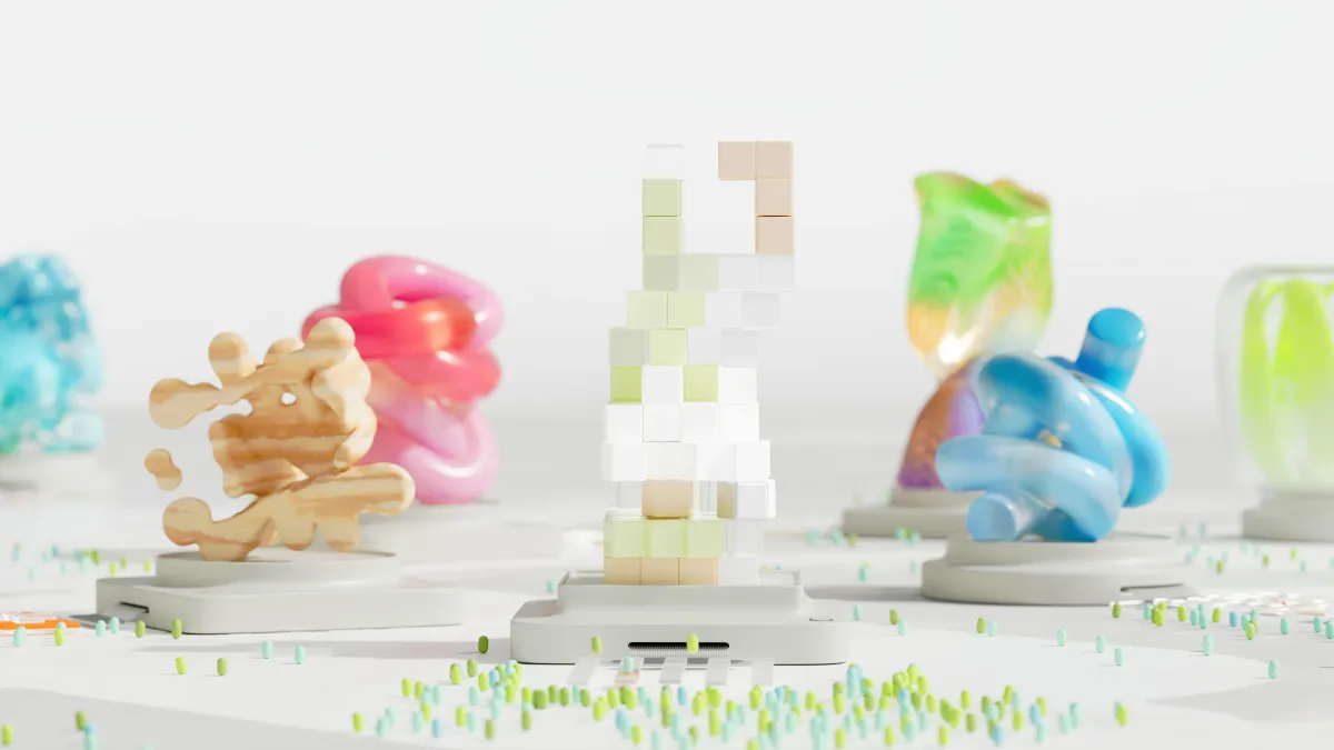 3D render of colorful crystal blocks