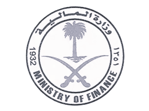 Seal of the Ministry of Finance featuring a palm tree above two crossed swords and text in Arabic and English with the year 1932.