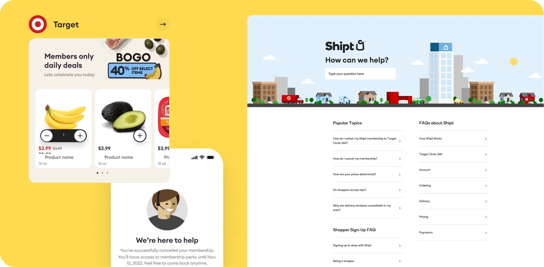Collage of the flat vector style illustrations on landings pages and in-app experience