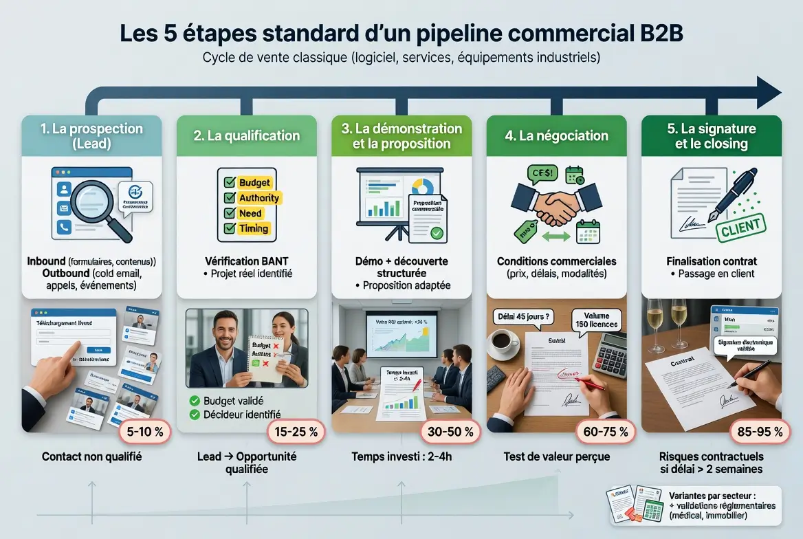 les différentes étapes d'un pipeline commercial