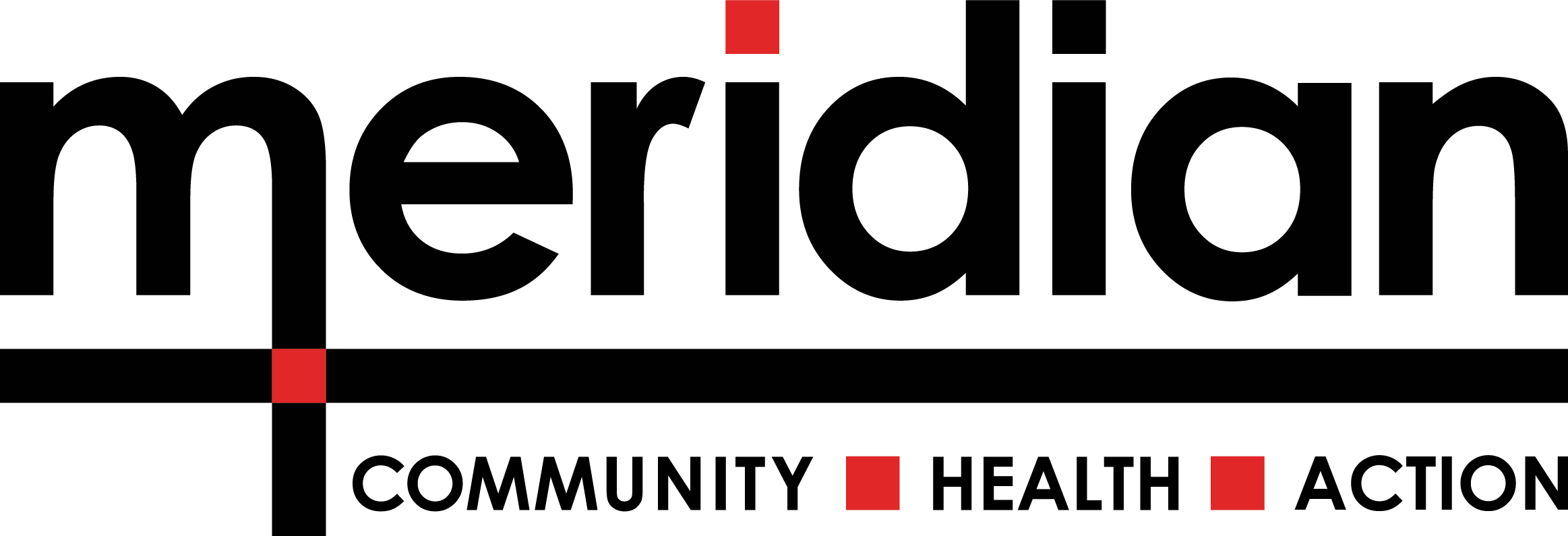 Meridian logo with text 'community', 'health', and 'action' separated by squares.