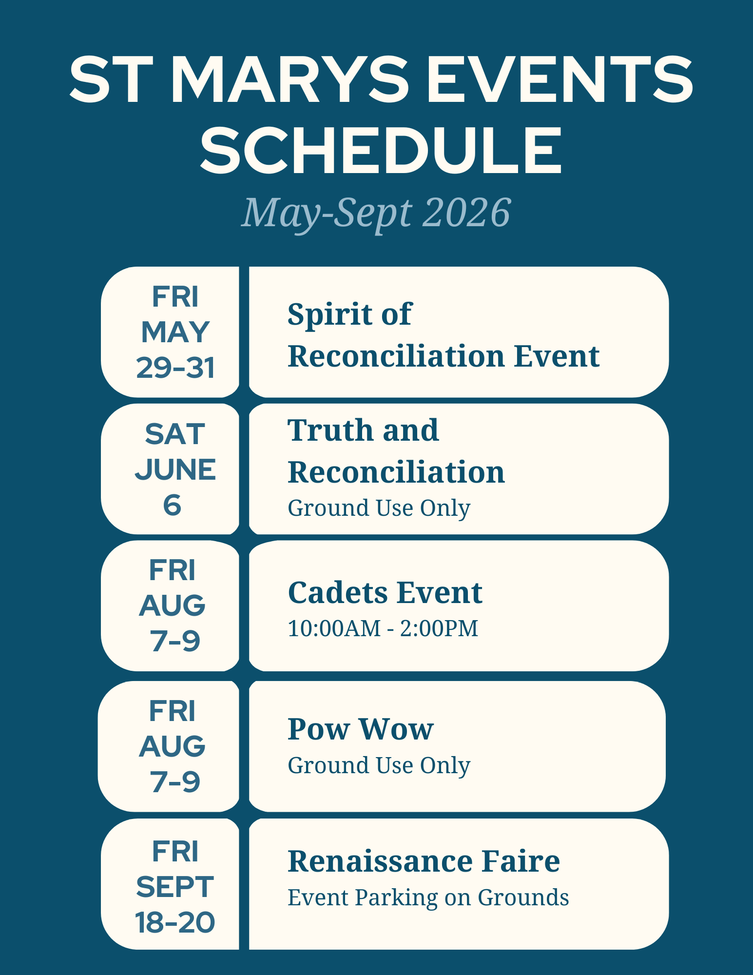 St. Marys Event Schedule