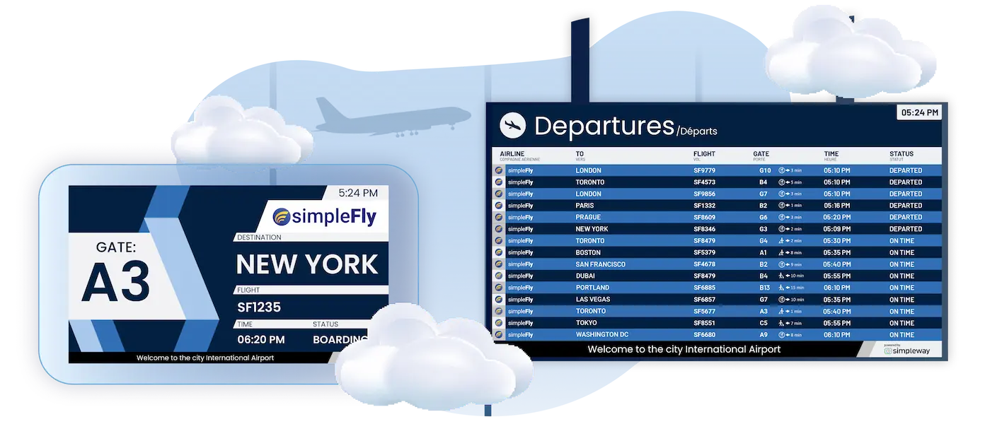 Airport CX WCAG-compliant airport display showing high-contrast flight information with accessible typography sized for distance viewing