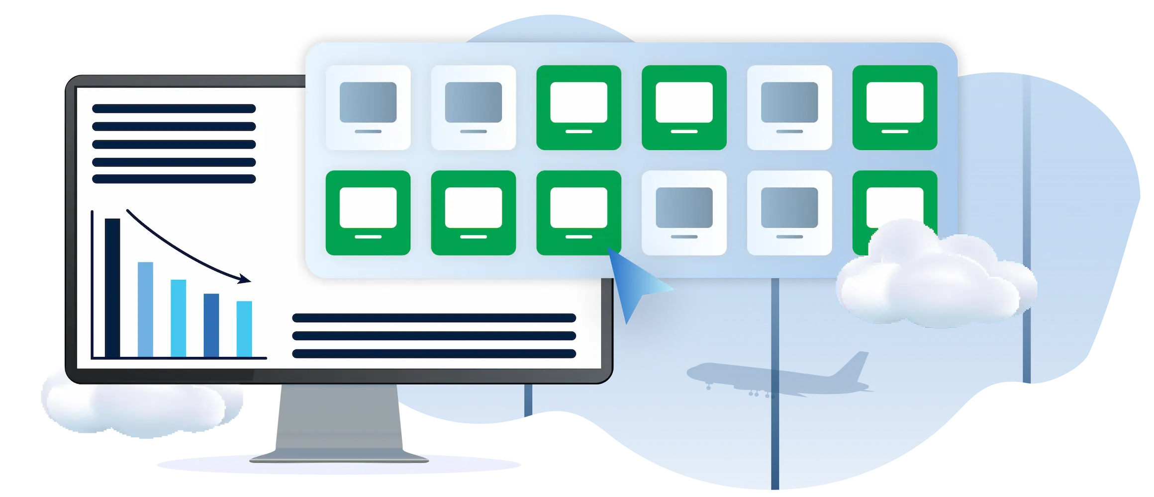 Airport CX energy-saving mode reducing screen power consumption across terminal displays during low-traffic hours
