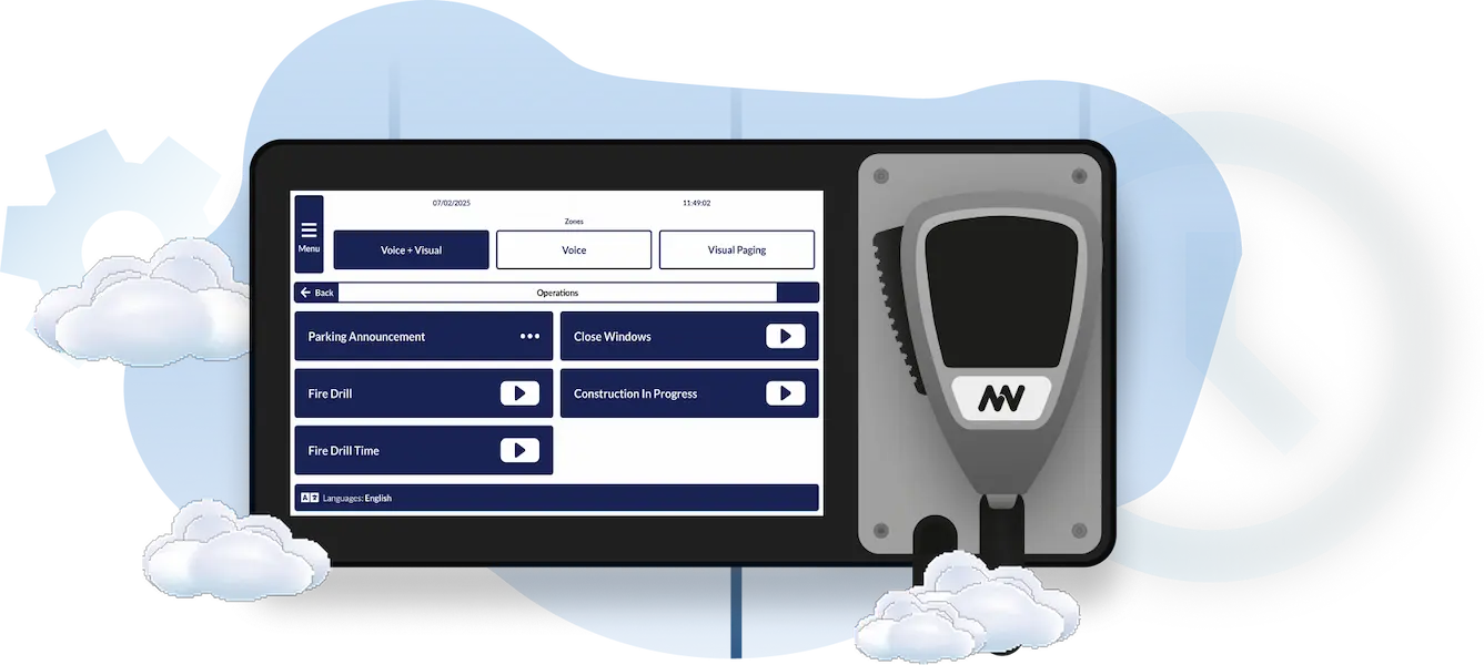 Airport CX FlexUI flexible paging interface for immediate operational announcements and emergency broadcasts with multi-language delivery support